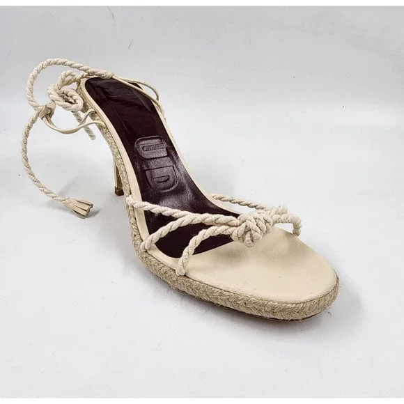 STAUD Chiara Espadrille Sandals Women's 7 Natural High Heel Tassel Braided Rope* - Picture 9 of 15